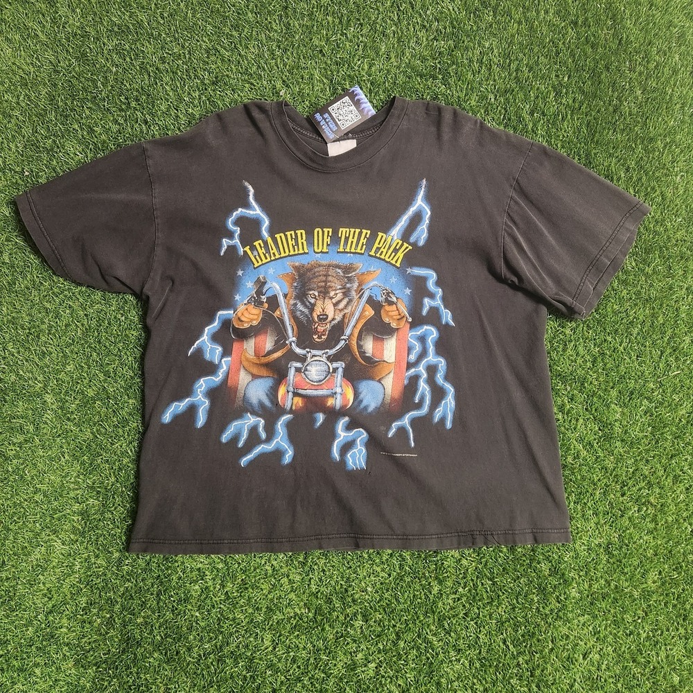 Vintage American Thunder Wolf/biker Sz L AOP Lightning Single Stitch 90s Boxy